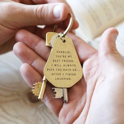 Personalised Engraved Message Antiqued Brass Keyring
