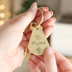 Personalised 'Your Mum Drawing' Antiqued Brass Keyring