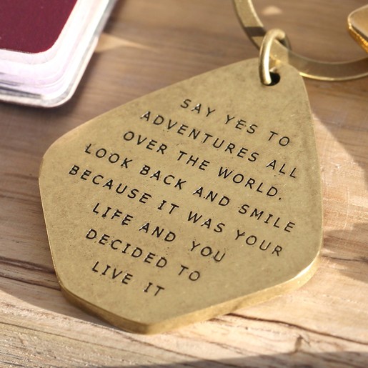 Say Yes To Adventure Antiqued Brass Keyring Lisa Angel