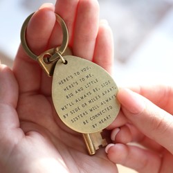 'Sister' Antiqued Brass Keyring