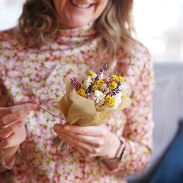 Dried Flower Posy Bouquet Letterbox Gift with Crystal