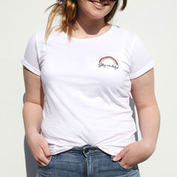 Embroidered 'Stay Wonderful' Rainbow T-Shirt
