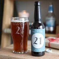 Personalised Birthday Bottle of Malt Coast Beer with Pint Glass