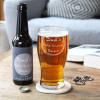 Personalised 'Half-time' Bottle of Malt Coast Beer with Pint Glass