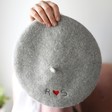 Lisa Angel Personalised Embroidered Heart & Initials Grey Beret