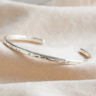 Sterling Silver Hammered Organic Shape Torque Bangle