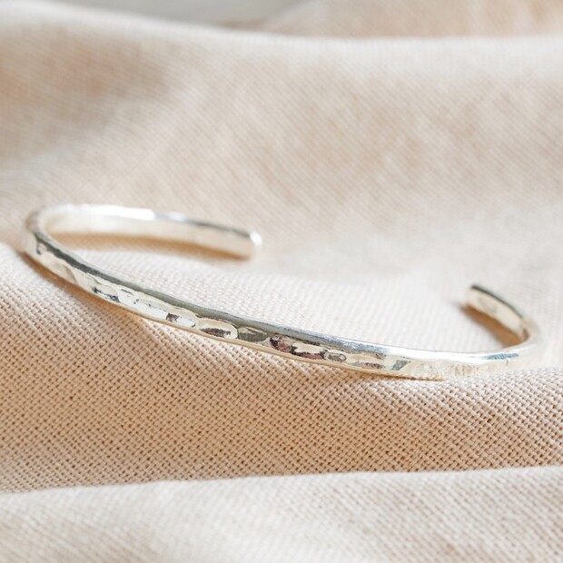 Sterling Silver Hammered Organic Shape Torque Bangle