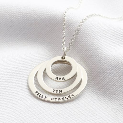 3 Hoops Ladies' Personalised Sterling Silver Double Halo Necklace