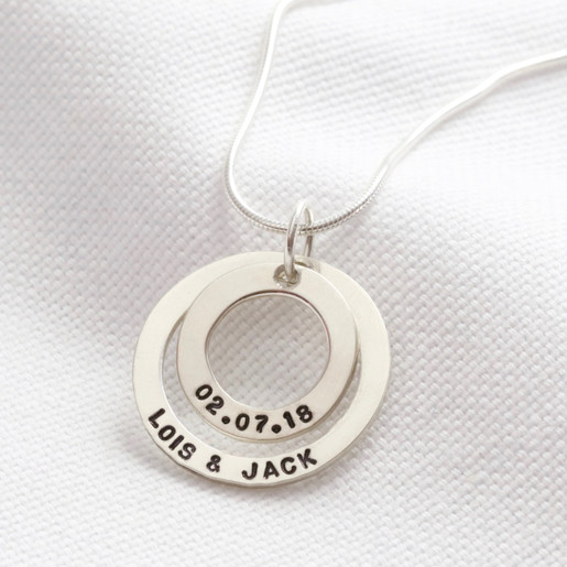 2 Hoops Women's Personalised Sterling Silver Double Halo Necklace