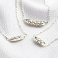 Personalised Sterling Silver Peas in a Pod Necklace