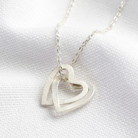 Silver Interlocking Hearts Pendant Necklace