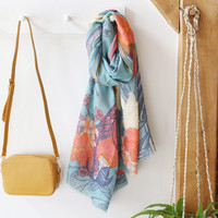 Powder Tropical Birds Print Scarf
