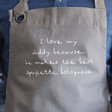 Lisa Angel Cotton Personalised 'I Love My Daddy' Grey Apron