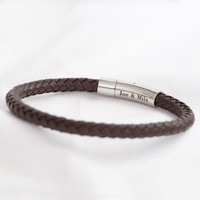 Engraved Men's 'Trigger Happy' Leather Bracelet in Brown