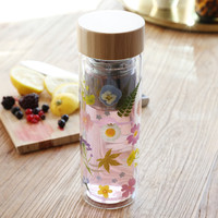 Sass & Belle Pressed Flowers Glass Water Bottle with Infuser