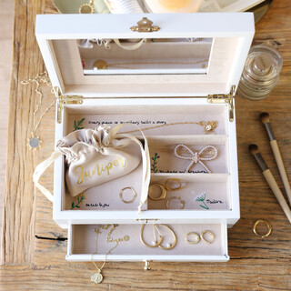Personalised Name White Embroidered Interior Jewellery Box