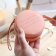 Lisa Angel Pink Peach Personalised Message Mini Round Travel Jewellery Case