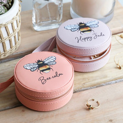 Personalised Bee Mini Round Travel Jewellery Case