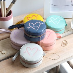 Personalised Heart & Initials Mini Round Travel Jewellery Case