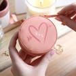 Lisa Angel Peach Pink Personalised Heart & Initials Mini Round Travel Jewellery Case