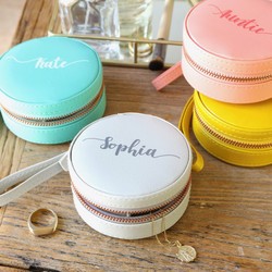 Personalised Name Mini Round Travel Jewellery Case