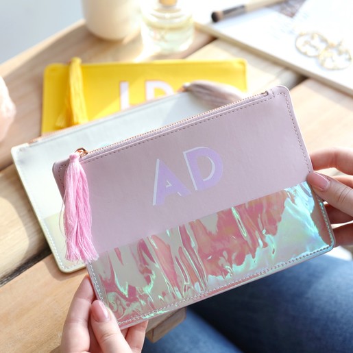 Lisa Angel Ladies' Personalised Block Initials Iridescent Tassel Make up Bag