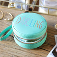 Ladies' Personalised Turquoise Rainbow Name Mini Round Travel Jewellery Case