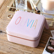 Teen's Personalised Lavender Rainbow Name Square Travel Jewellery Box
