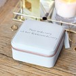 Personalised Meaningful Wording Square Travel Jewellery Box in Grey