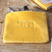 Embroidered 'Everything Will Be Okay' Velvet Make Up Bag