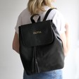 Girls Personalised Foil Name Fold Top Vegan Leather Backpack on Model