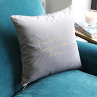 Personalised Embroidered 'Happy Little Place' Square Velvet Cushion