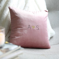 Personalised Embroidered Heart Initials Square Velvet Cushion