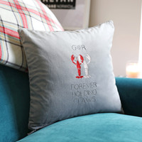 Personalised Embroidered Lobsters Square Velvet Cushion