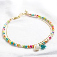 Rainbow Beaded Shell Charm Anklet