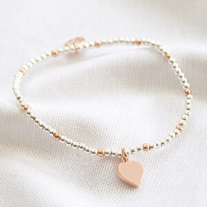 Rose Gold Heart beaded bracelet in silver and Rose Gold