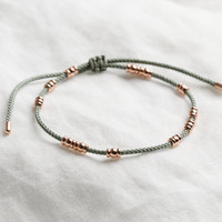 Grey Cord and Rose Gold Bead Friendship Bracelet
