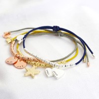 Personalised Charms Cord and Bead Friendship Bracelet