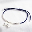 Lisa Angel Navy and Silver Personalised Charms Cord and Bead Friendship Bracelet