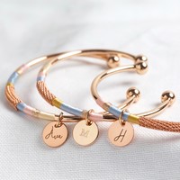 Personalised Rose Gold Wrapped Bangle in Blue and Pink