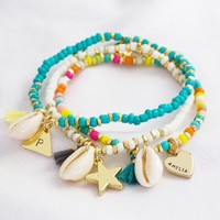 Personalised Beaded Shell Charm Bracelet