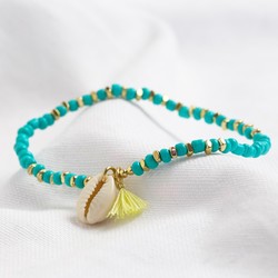 Turquoise Beaded Shell Charm Bracelet