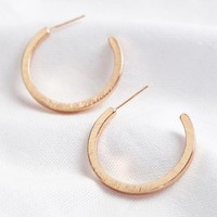 Brushed Bar Hoop Earrings in Rose Gold