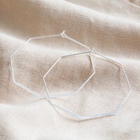 Brushed Sterling Silver Octagonal Hoop Earrings