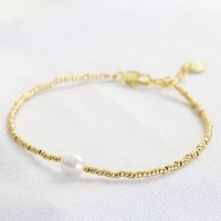 Dainty Seed Bead & Pearl Bracelet in Gold