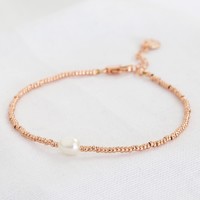 Dainty Seed Bead & Pearl Bracelet in Rose Gold