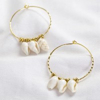Triple Shell Charm Hoop Earrings in Gold