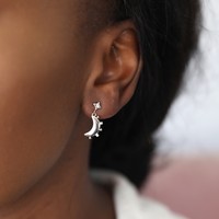 Crystal Edge Moon Drop Earrings in Silver