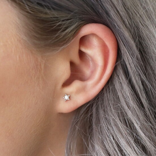 Sterling silver star earrings -Rhodium