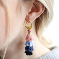 Triple Layer Tassel Earrings in Pink & Blue